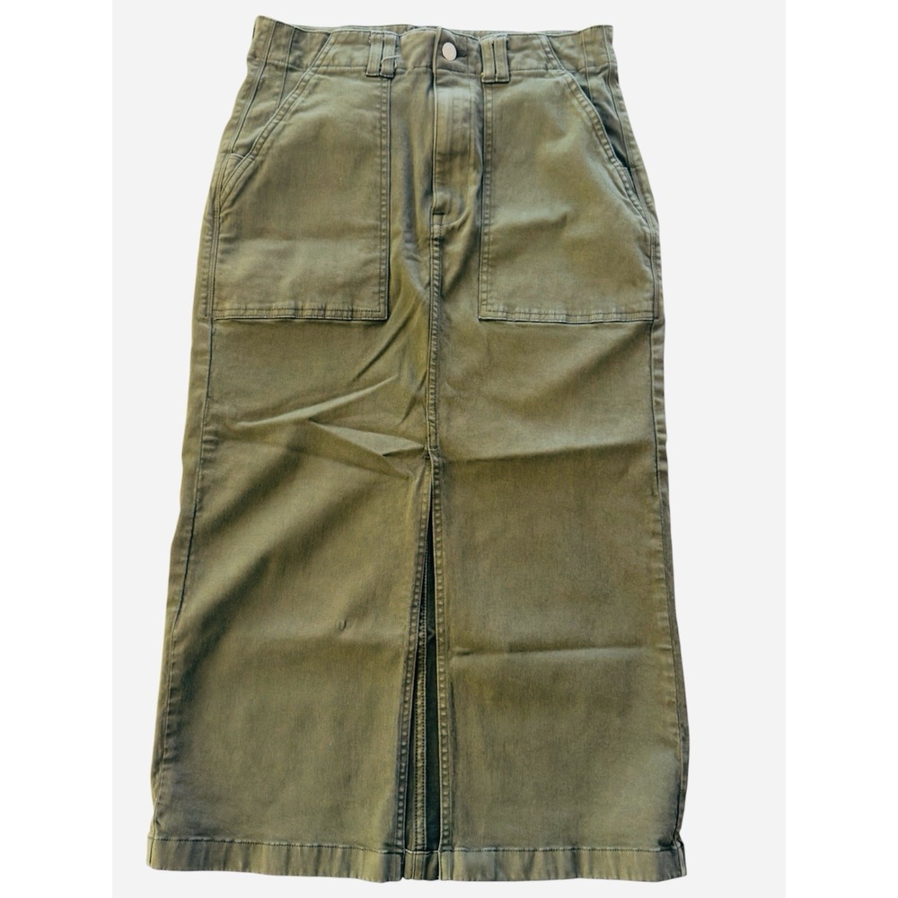 Pistola Laurelle Olive Green High Rise Utility Workwear Midi Skirt Size 28